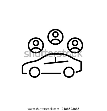 Car sharing service. Car and several users. Pixel perfect icon