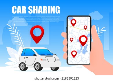 Car sharing service. Share automobile for commuting. Vector illustration.