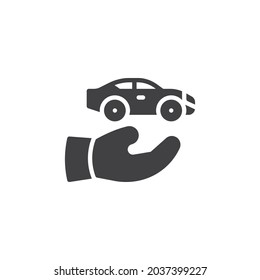 Car sharing service vector icon. filled flat sign for mobile concept and web design. Hand holding car glyph icon. Symbol, logo illustration. Vector graphics