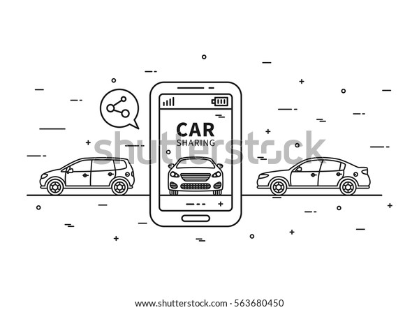 Car sharing vector illustration. Car\
to share graphic design. Transport renting service creative\
concept. Group of people with shared car and sample\
text.\
