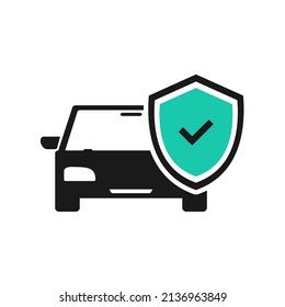 Car with shield checkmark icon. Car insurance coverage protection. Vector illustration