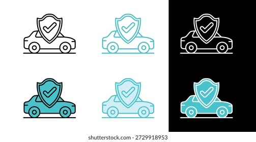 Coche con el icono de la protección de la marca de verificación del escudo para la garantía de seguridad en línea y estilo del relleno