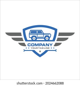 car in the shield or emblem, simple flat design.