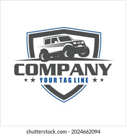 car in the shield or emblem, simple flat design.