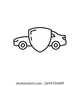 car with shield icon, linear sign isolated on white background - editable vector illustration