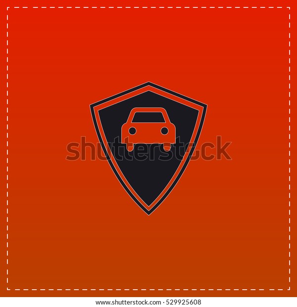 Car shield Icon Vector. Black flat button on\
red background