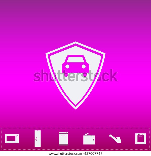 Car shield Icon Vector. Flat simple white pictogram\
on purple background. Illustration symbol and bonus kitchen icons\
set