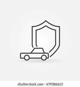 Car and shield icon - vector car insurance concept symbol in thin line style