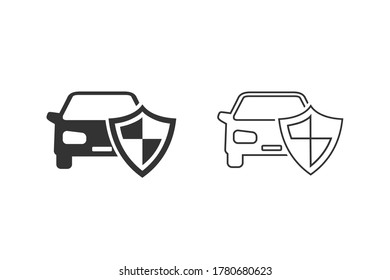 Car shield line icon set on white vector