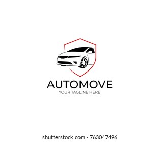 Car and Shield Logo Template. Automobile Vector Design. Transport Illustration