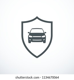 Car and shield. Car security / insurance concept. Vector illustration