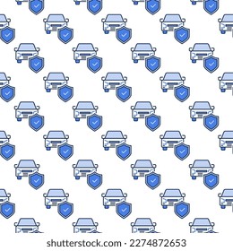 Car with Shield vector Insurance concept blue seamless pattern