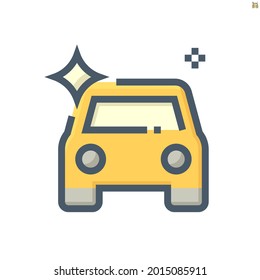 Car shine vector icon design at front view. That clean, glossy and shiny surface after auto detailing service by polishing, buffing out, coating and waxing. 48x48 pixel perfect and editable stroke.
