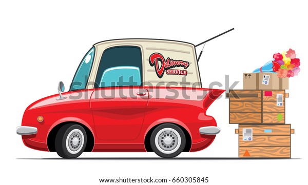 Car\
shipping service. Vintage Delivery van with packed things for\
relocation, isolated on white. Vector\
illustration