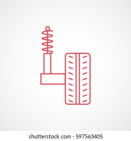 Car Shock Absorber On Wheel Red Line Icon On White Background