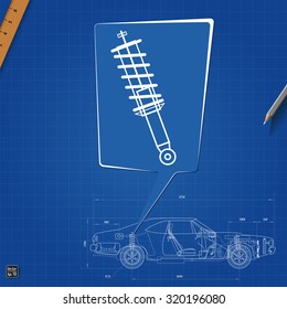 Car Shock Absorber Symbol. Drawing Blueprint.