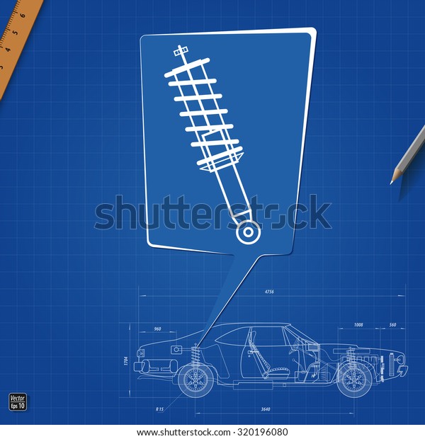 Car shock\
absorber symbol. Drawing\
blueprint.
