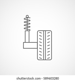 Car Shock Absorber And Wheel Line Icon On White Background