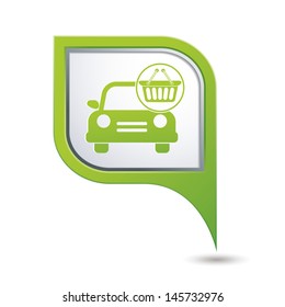 Car with shop basket icon no green map pointer.