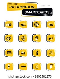 Car shop color vector icons on information smart cards for user interface design
