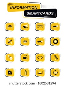 Car shop color vector icons on information smart cards for user interface design
