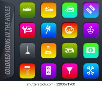 Car shop colored icons in the holes easily adapt to any background