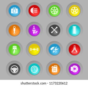 car shop colored plastic round buttons vector icons for web and user interface design