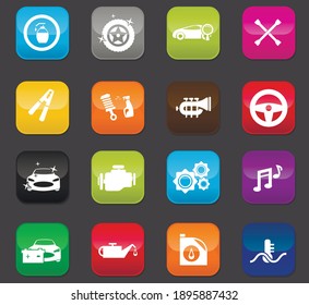 Car Shop Icon Set For Web Sites And User Interface. Colored Buttons On A Dark Background