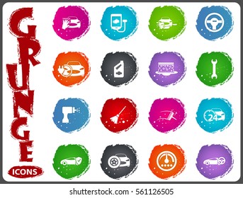 Car shop icon set for web sites and user interface in grunge style