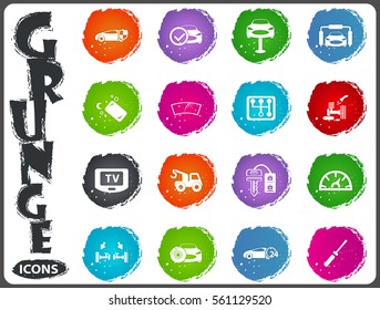 Car shop icon set for web sites and user interface in grunge style