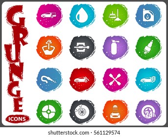 Car shop icon set for web sites and user interface in grunge style