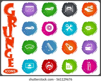 Car shop icon set for web sites and user interface in grunge style