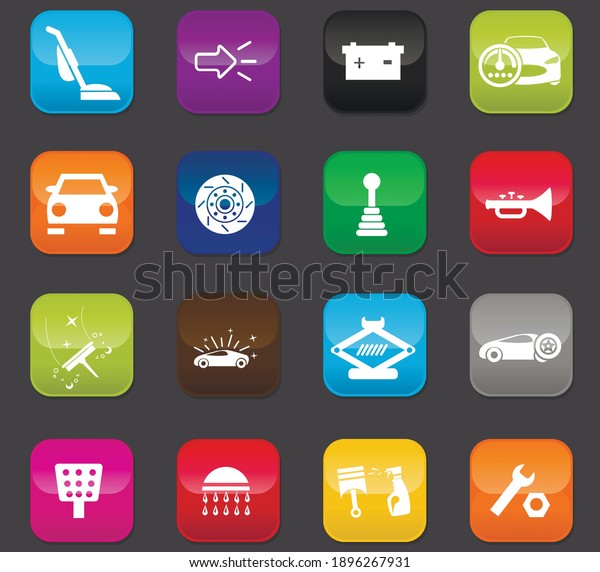 Car shop icon set for web sites and\
user interface. Colored buttons on a dark\
background