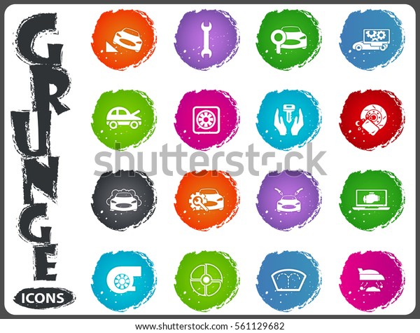 Car shop icon set for web sites and user interface\
in grunge style