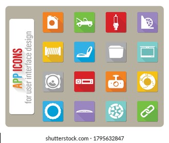 Car shop icons set in flat design with long shadow