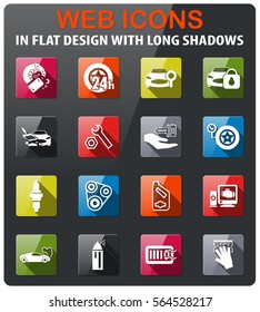 car shop icons set in flat design with long shadow