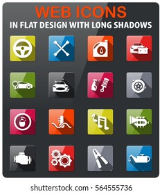 car shop icons set in flat design with long shadow