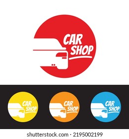 Car shop logo on circle with deferent color. vector illustration behind of car
