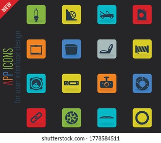 Car shop vector color web icons on dark background for user interface design