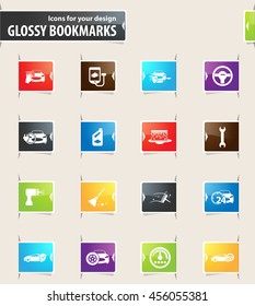 Car shop vector glossy bookmarks for your design