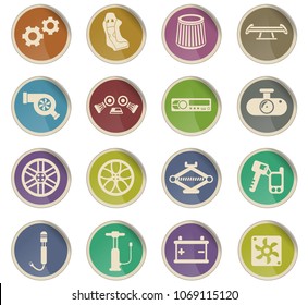 car shop vector icons in the form of round paper labels