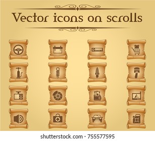 car shop vector icons on scrolls for your creative ideas