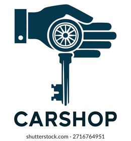 Car shop vector logo template with hand symbol suitable for vehicle business service support dealership and automotive focused branding and identity graphics