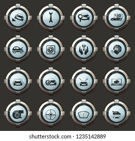 Car shop vector stylish round buttons for mobile applications and web