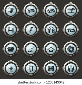 Car shop vector stylish round buttons for mobile applications and web