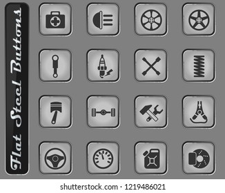 car shop vector web icons on the flat steel buttons