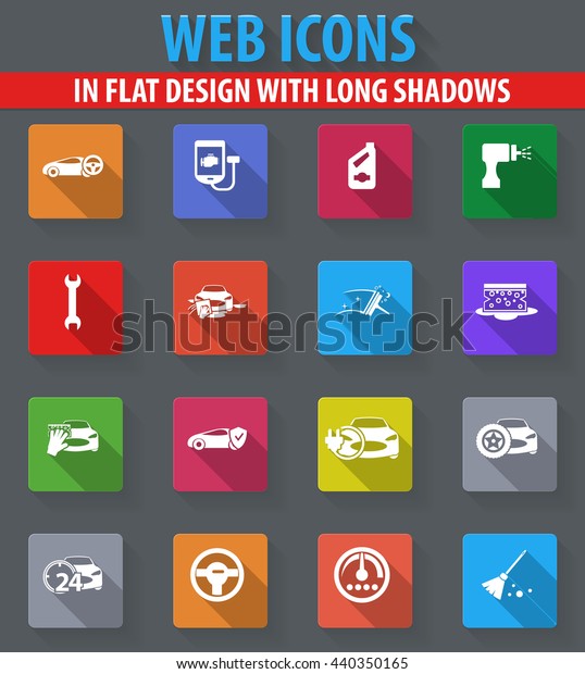 Car shop\
web icons in flat design with long\
shadows