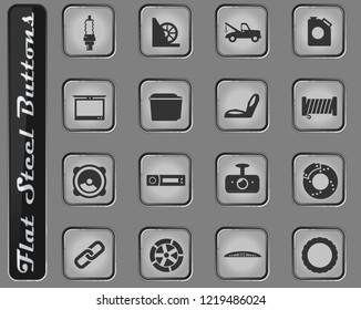 Car shop web icons on the flat steel buttons