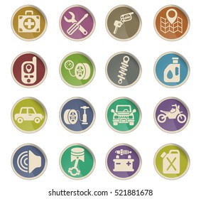 car shop web icons on color paper labels