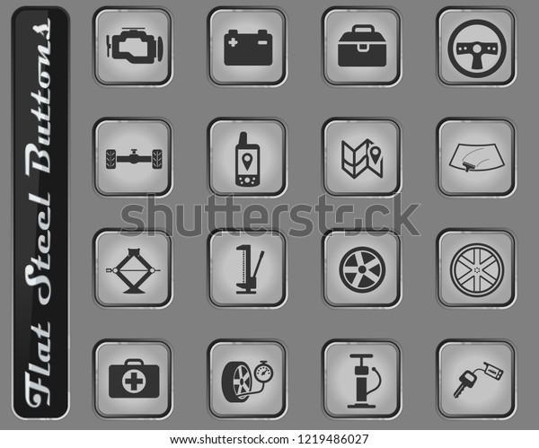 Car shop web\
icons on the flat steel\
buttons